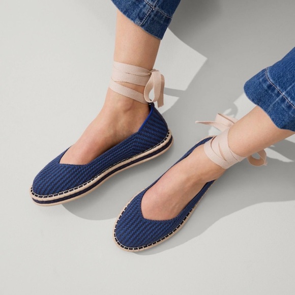 Rothy's Shoes - NWOT Rothy's Navy Espadrille Flats with Beige Ankle Tie